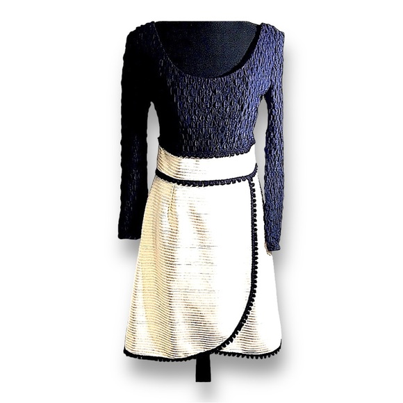 VINTAGE 70s Ivory Navy pucker top Dress PARADE OF NEW YORK label SZ 10 - Picture 4 of 12